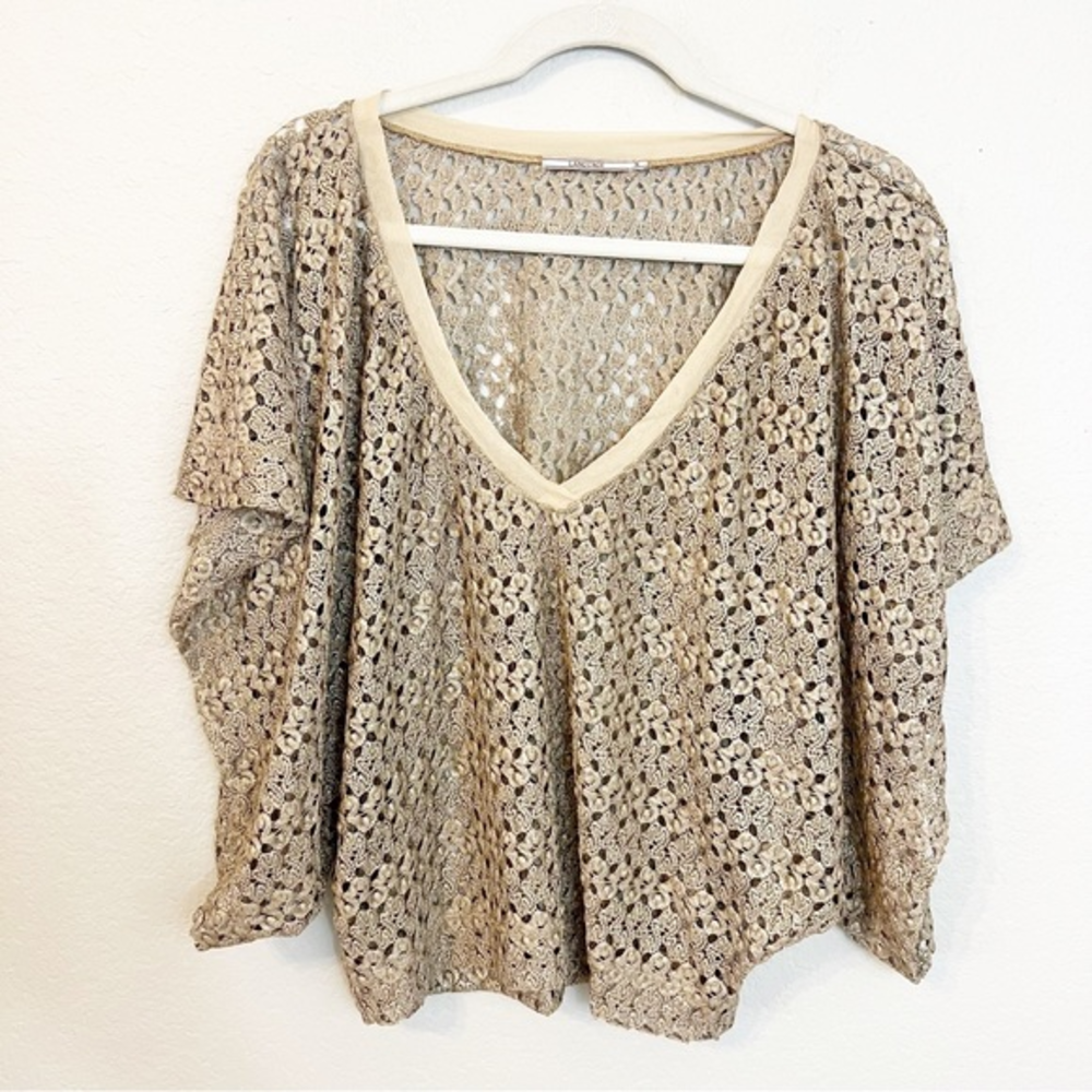 Language Open Knit Lace Blouse Gold‎ Small
